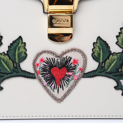 Gucci Calfskin Embroidered Medium Sylvie Top Handle Bag White 9 of 11
