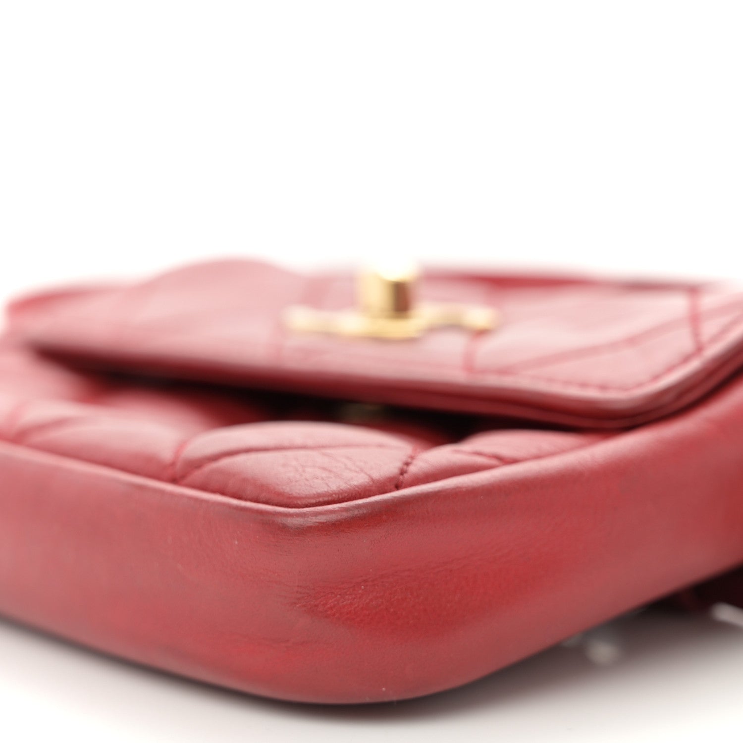 Chanel Lambskin Quilted Waist Chain Belt Flap Bag Red 12 of 14