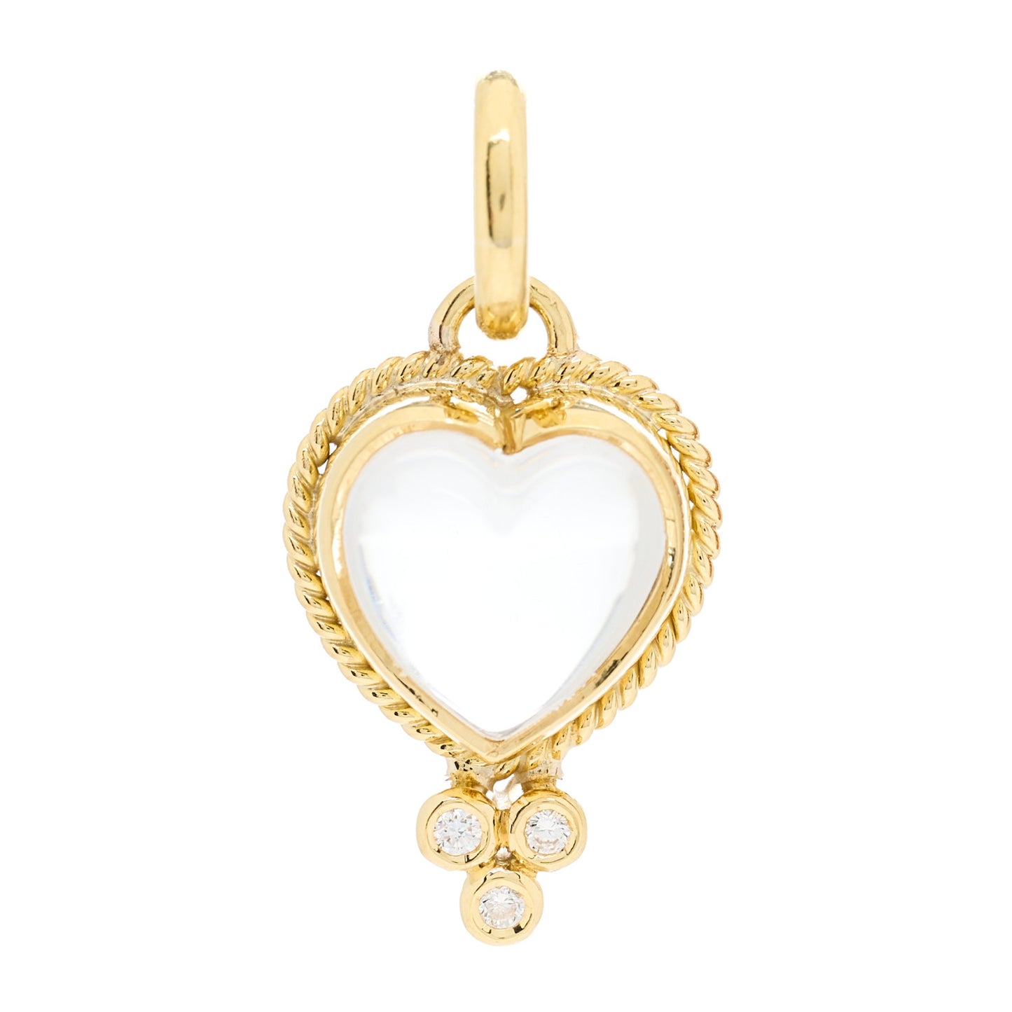 18K Yellow Gold Diamond Rock Crystal XS Braided Heart Pendant