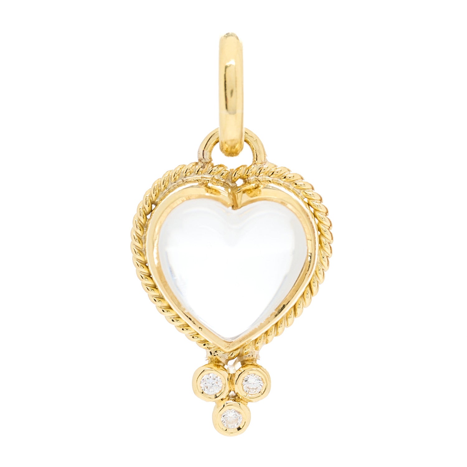 Temple St. Clair 18K Yellow Gold Diamond Rock Crystal XS Braided Heart Pendant 1 of 4