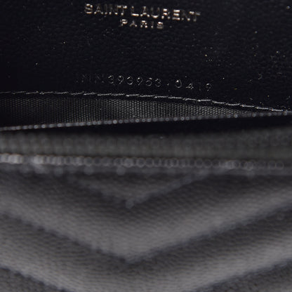 Saint Laurent Grain De Poudre Matelasse Chevron Monogram Envelope Chain Wallet Black 8 of 11