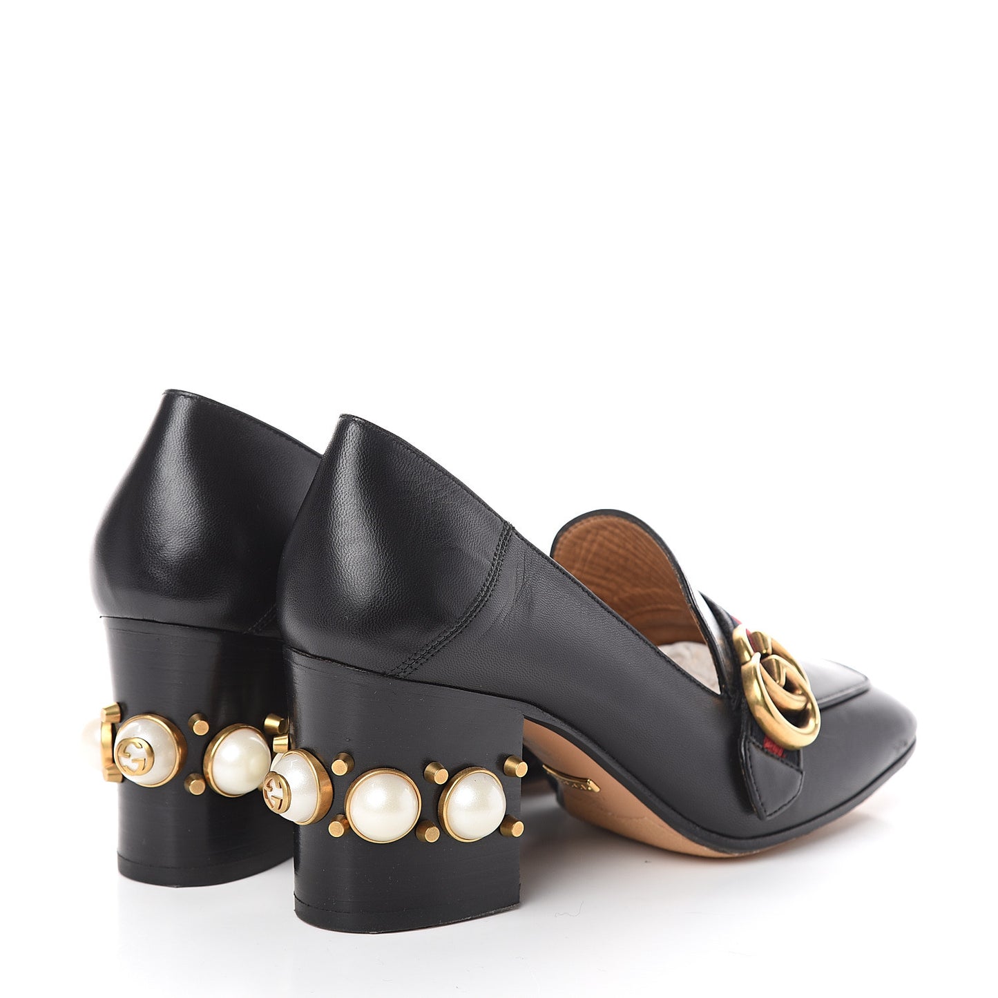 Malaga Kid Web Pearl Embellished Peyton 75mm Loafer Pumps 37 Black