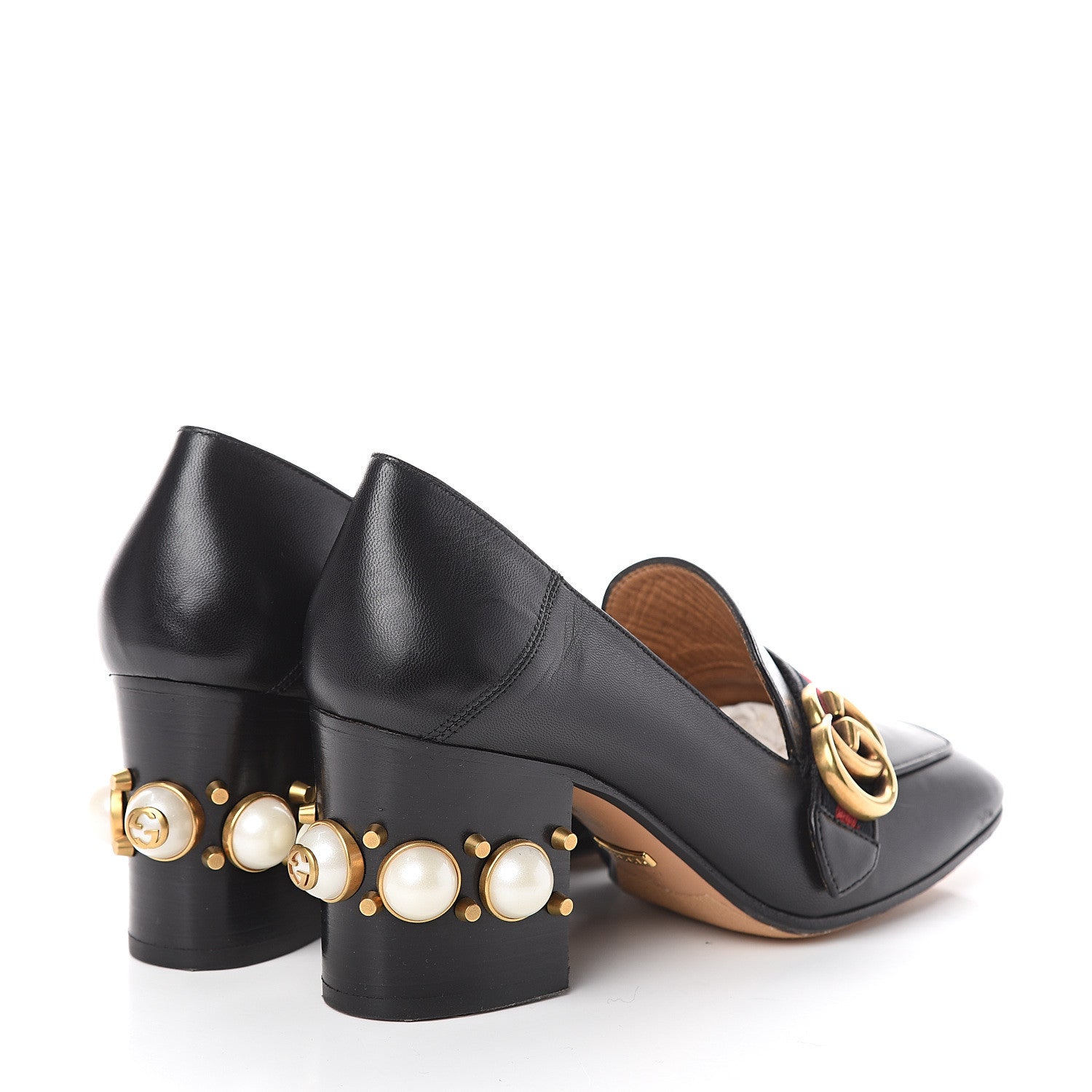 Gucci Malaga Kid Web Pearl Embellished Peyton 75mm Loafer Pumps 37 Black 4 of 6
