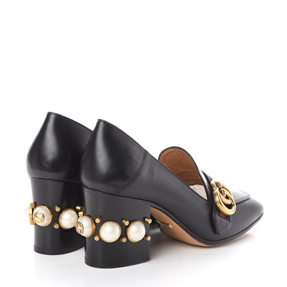 Gucci Malaga Kid Web Pearl Embellished Peyton 75mm Loafer Pumps 37 Black 4 of 6