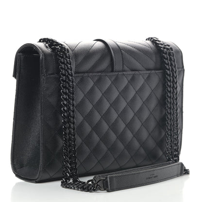 Saint Laurent Grain De Poudre Textured Mixed Matelasse Triquilt Medium Monogram Satchel Black 2 of 4