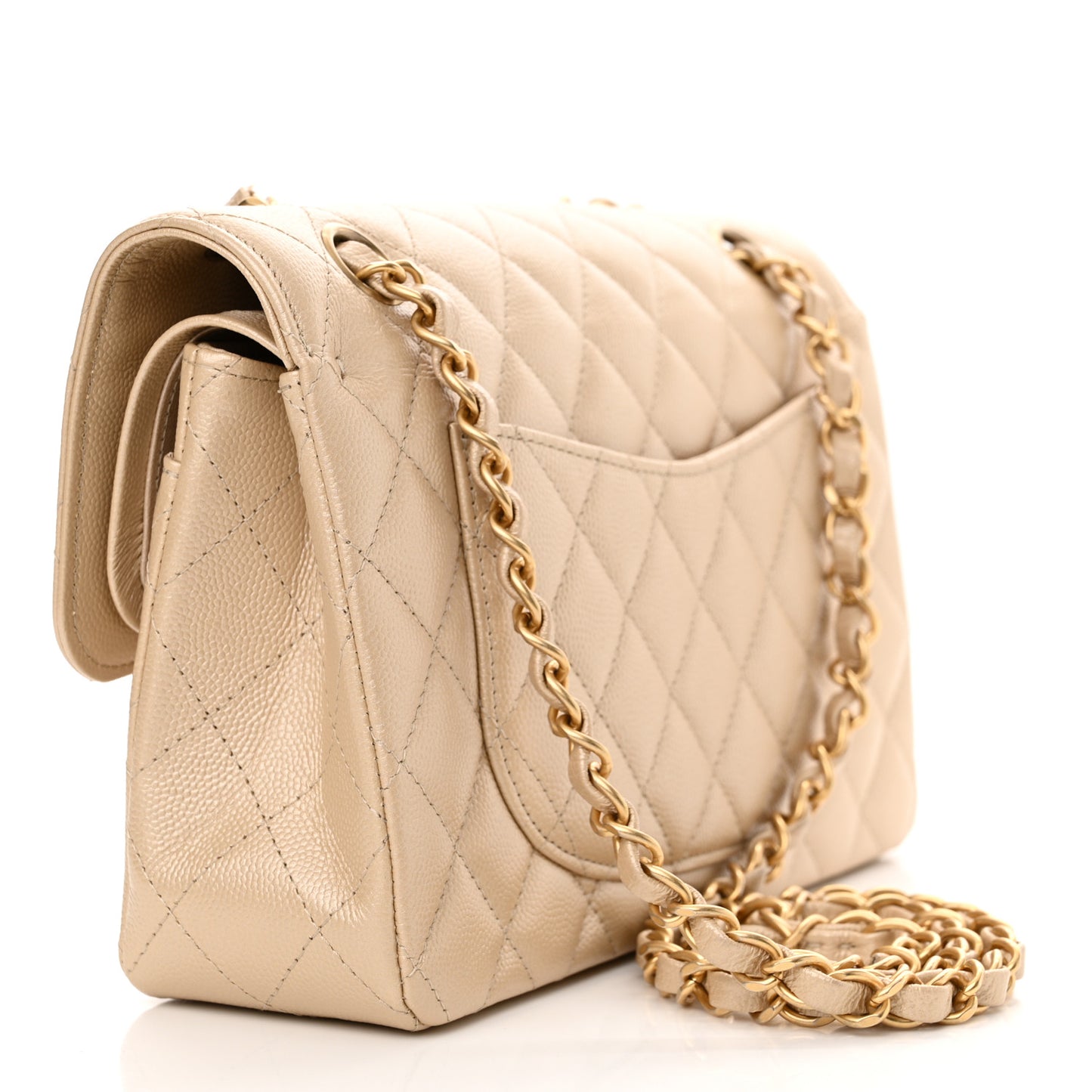 Metallic Caviar Quilted Small Double Flap Gold