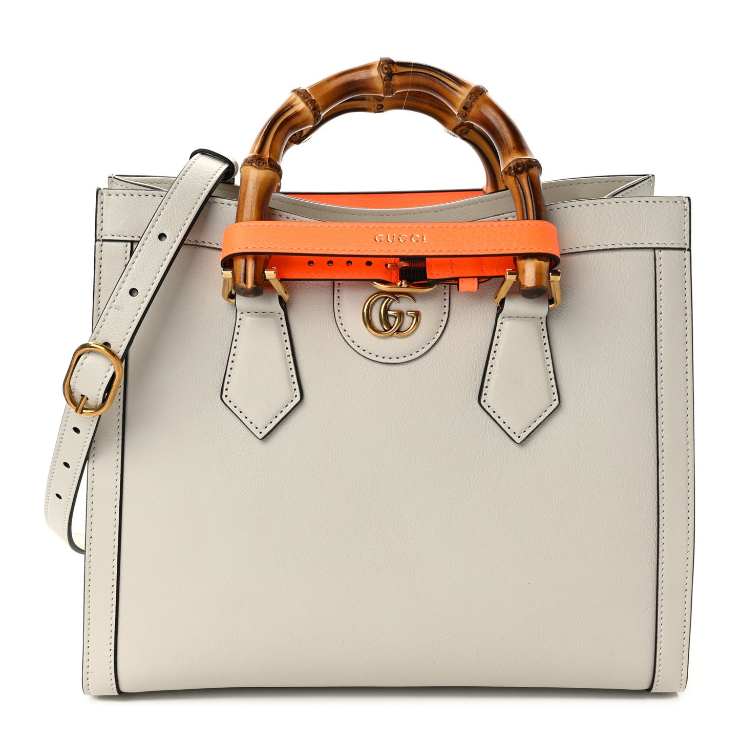 Wonka Grain Calfskin Small Diana Tote Bag Mystic White Orange Fluo