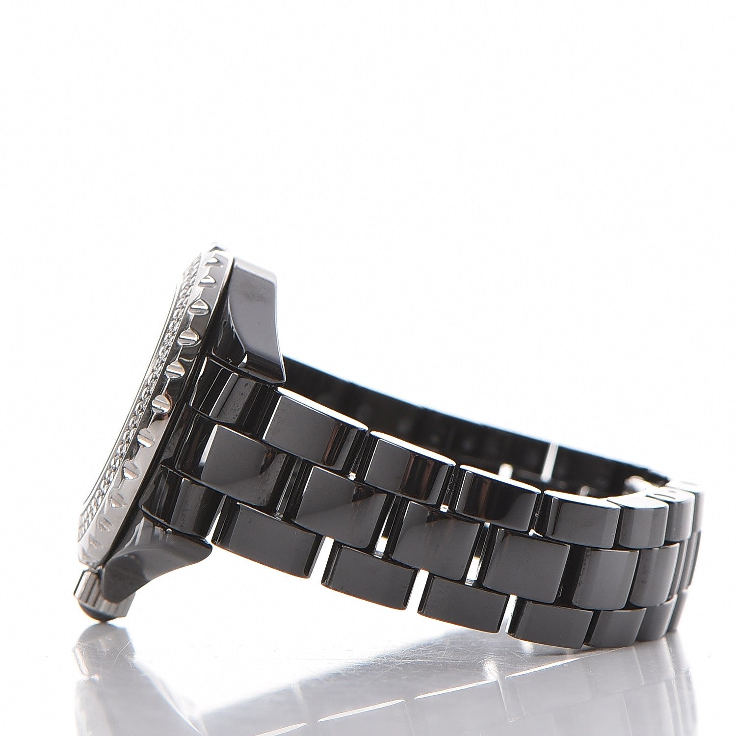 Chanel Stainless Steel Ceramic Diamond Pave Bezel 33mm J12 Quartz Watch Black 5 of 8