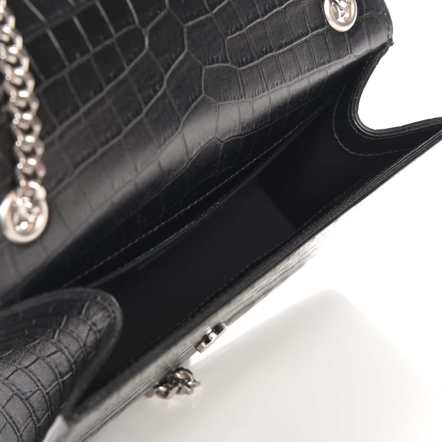 Saint Laurent Calfskin Crocodile Embossed Monogram Small Kate Tassel Satchel Black 5 of 7