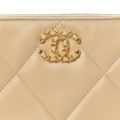Chanel Shiny Goatskin Quilted Chanel 19 Small Pouch With Handle Beige 8 of 11