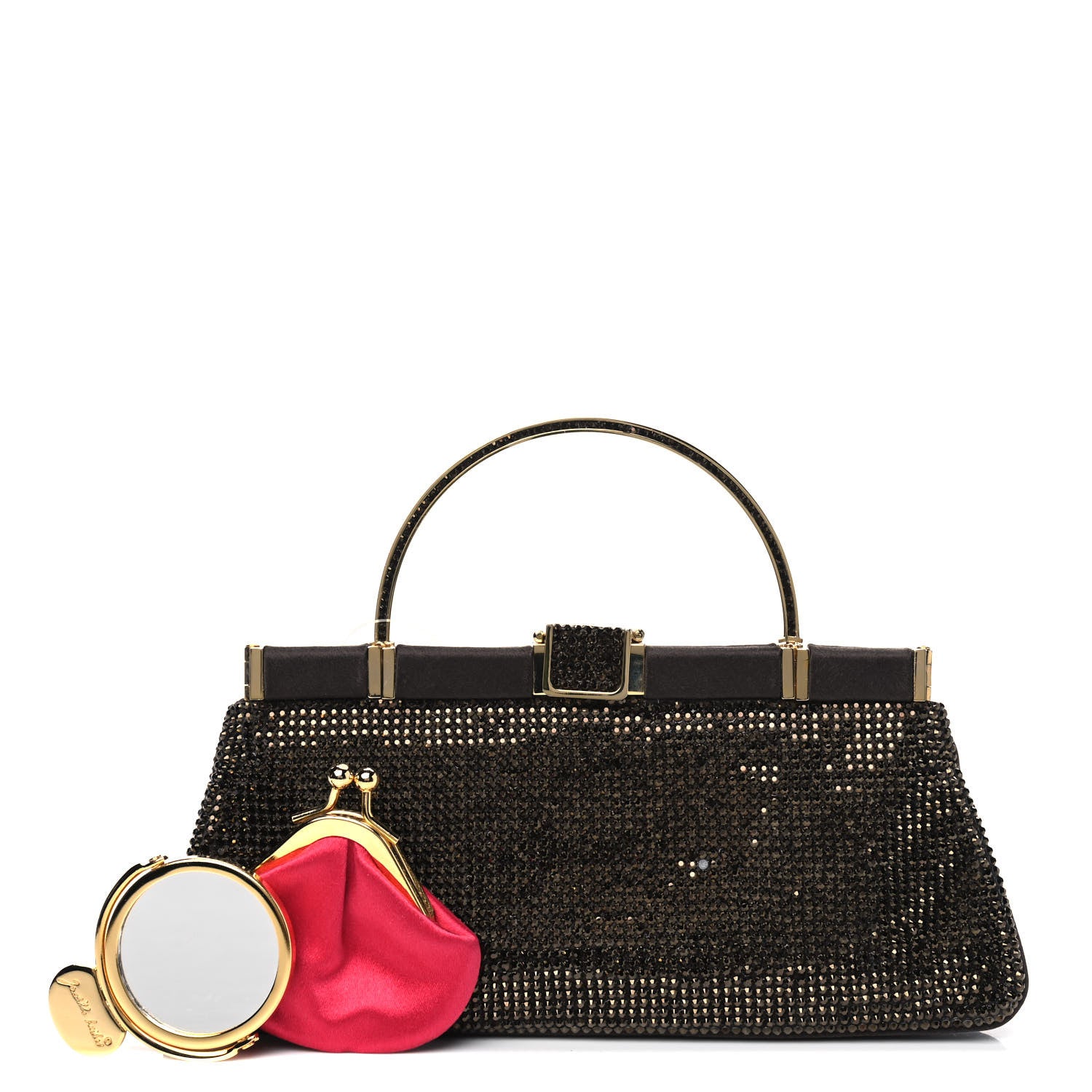 Judith Leiber Swarovski Crystal Minaudiere Top Handle Clutch Brown Gold 2 of 7