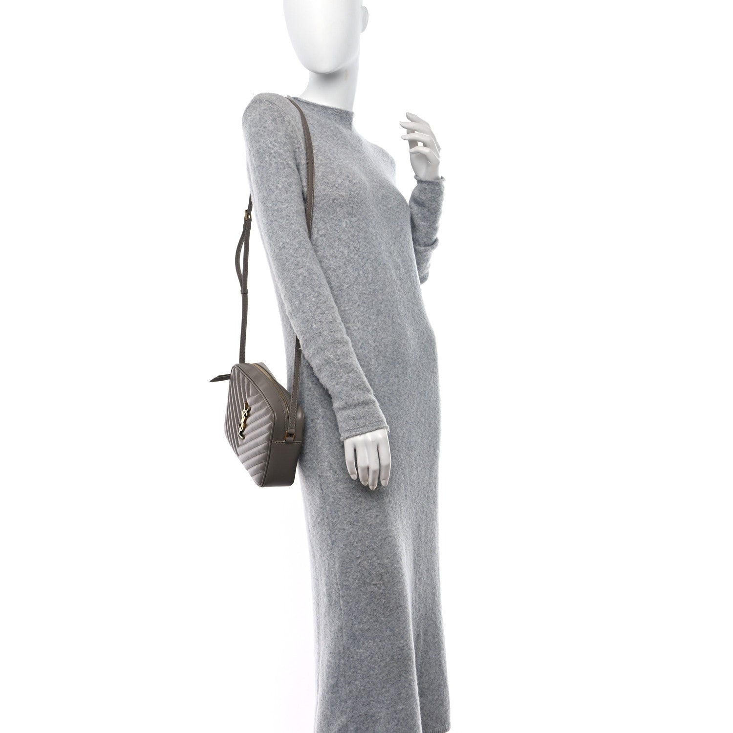 Saint Laurent Calfskin Matelasse Monogram Lou Camera Bag Greyish Brown 2 of 9