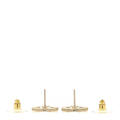 Chanel Metal Graduated Pearl Crystal CC Earrings Light Gold 3 of 4