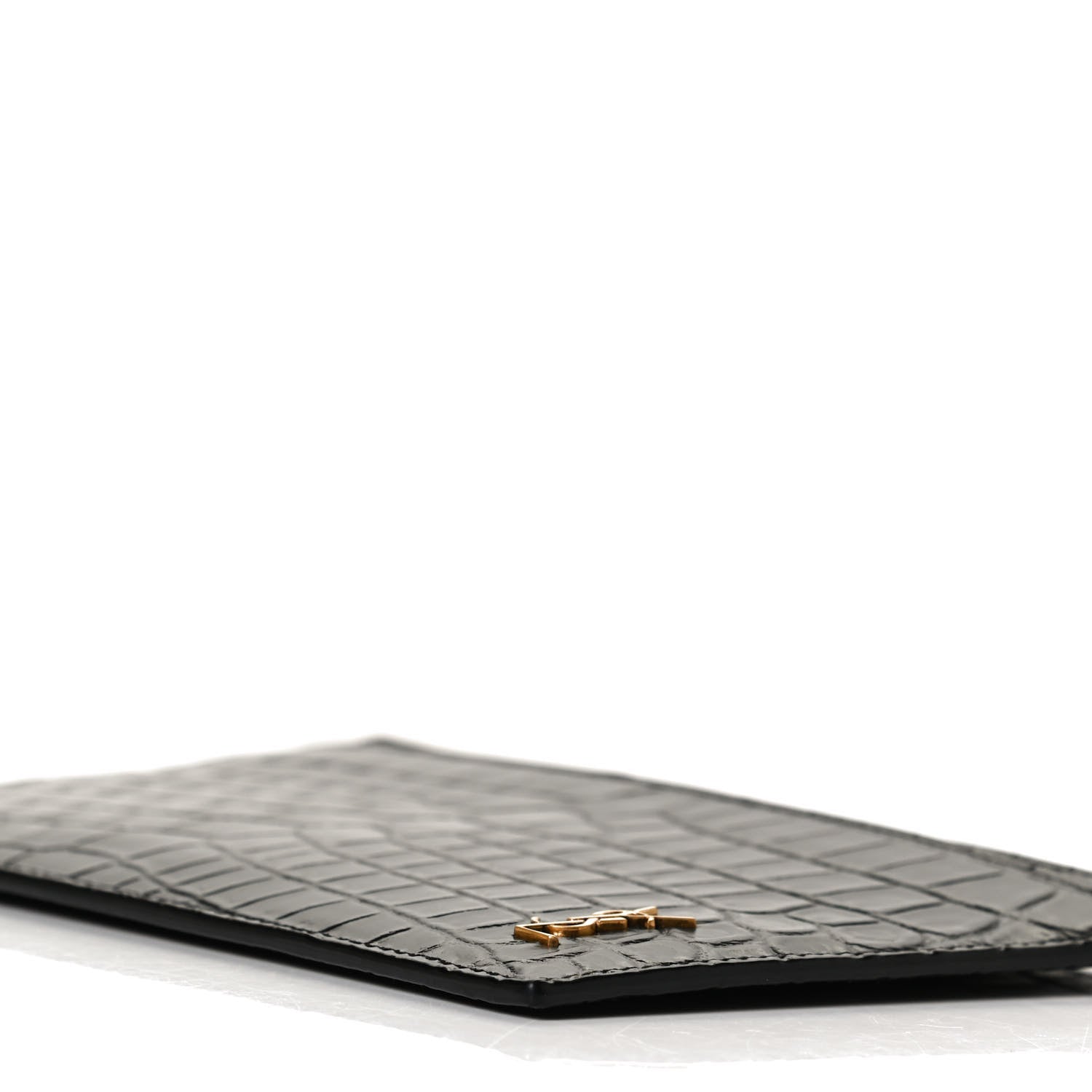 Saint Laurent Calfskin Crocodile Embossed Monogram Bill Pouch Black 9 of 11