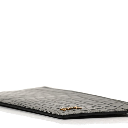 Saint Laurent Calfskin Crocodile Embossed Monogram Bill Pouch Black 9 of 11