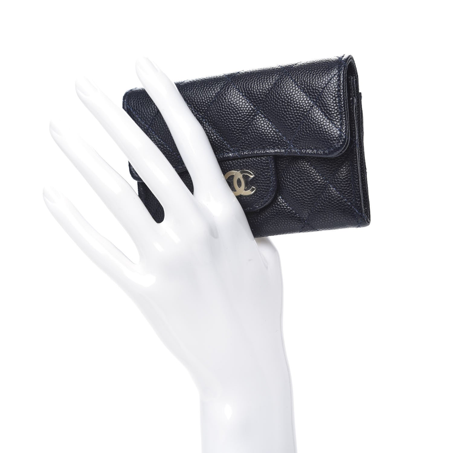 Chanel Caviar Quilted Flap Card Holder Wallet Navy Blue 2 of 8