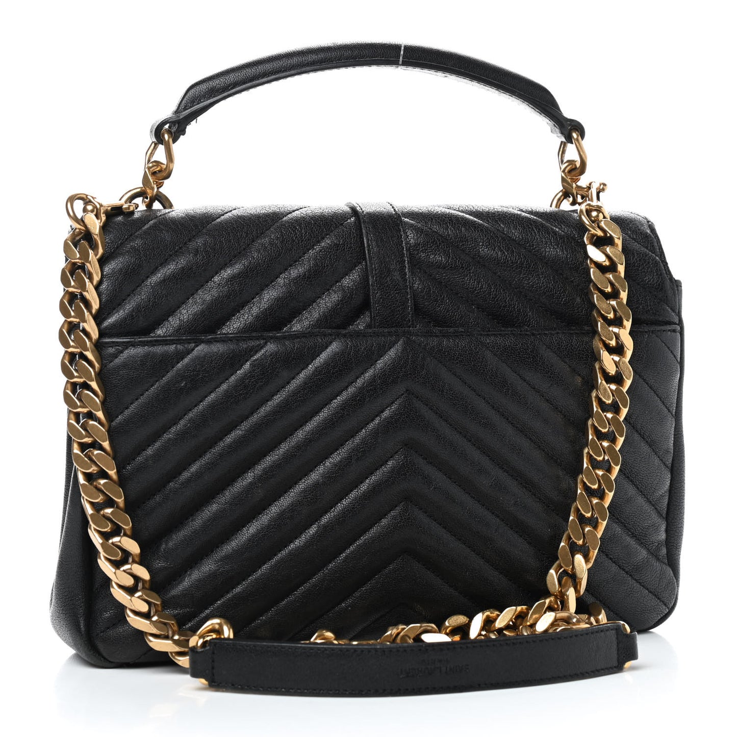 Sheepskin Matelasse Chevron Monogram Medium College Bag Black