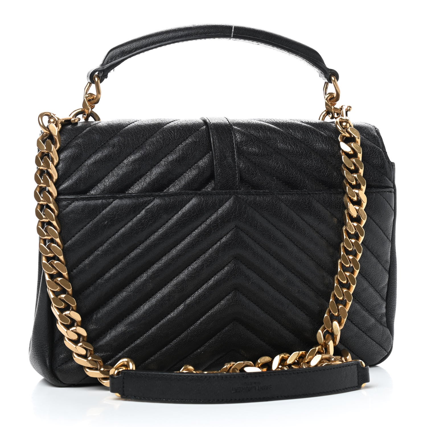 Saint Laurent Sheepskin Matelasse Chevron Monogram Medium College Bag Black 3 of 9