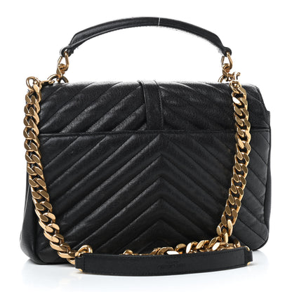 Saint Laurent Sheepskin Matelasse Chevron Monogram Medium College Bag Black 3 of 9