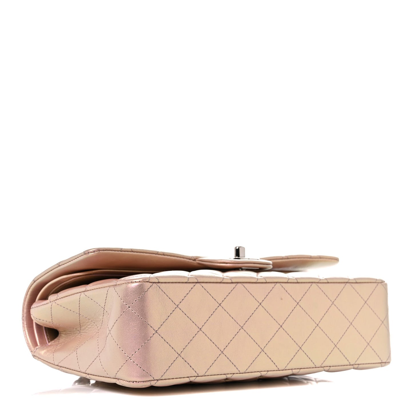 Iridescent Calfskin Quilted Medium Double Flap Pink