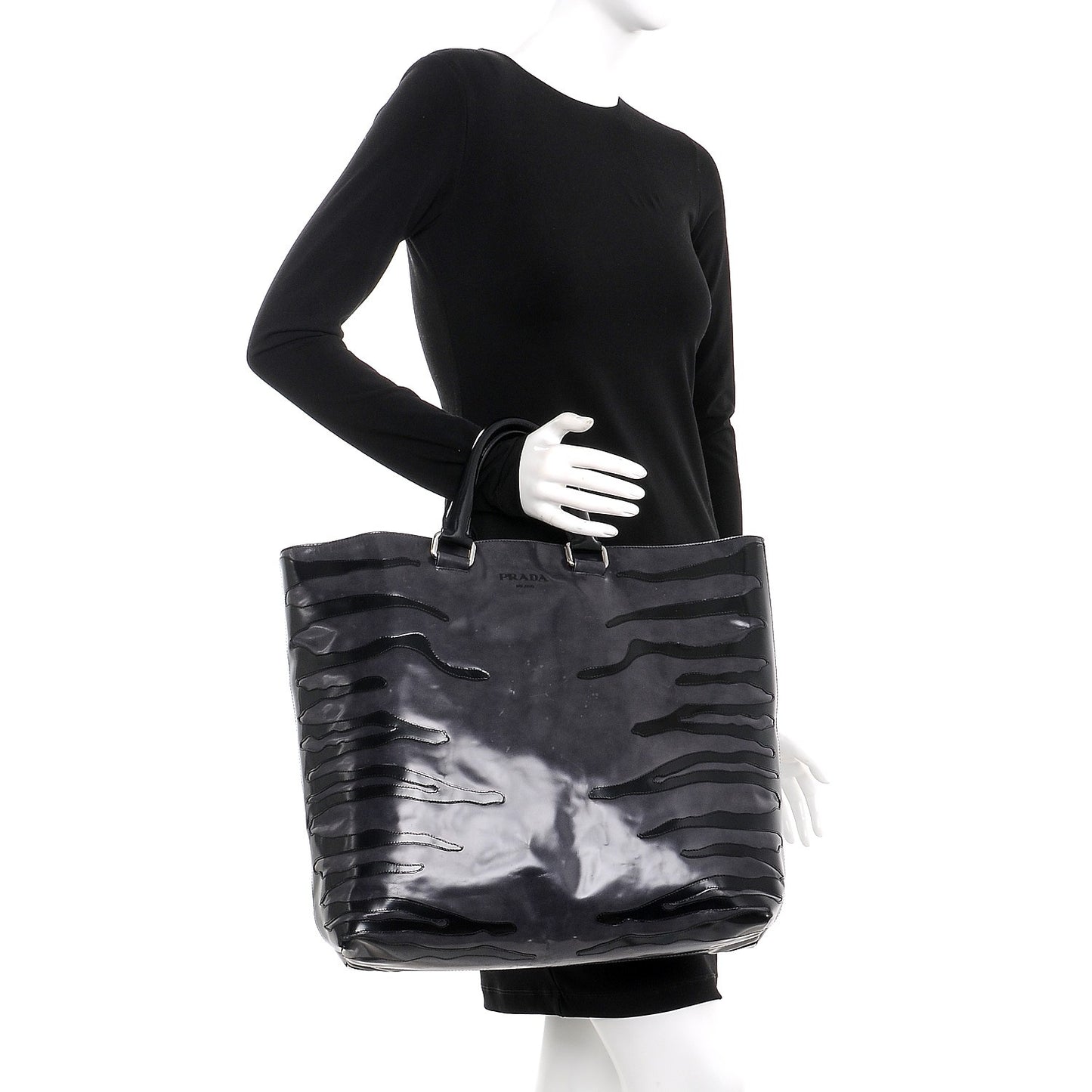 Spazzolato Zebra Striped Tote Bag Black