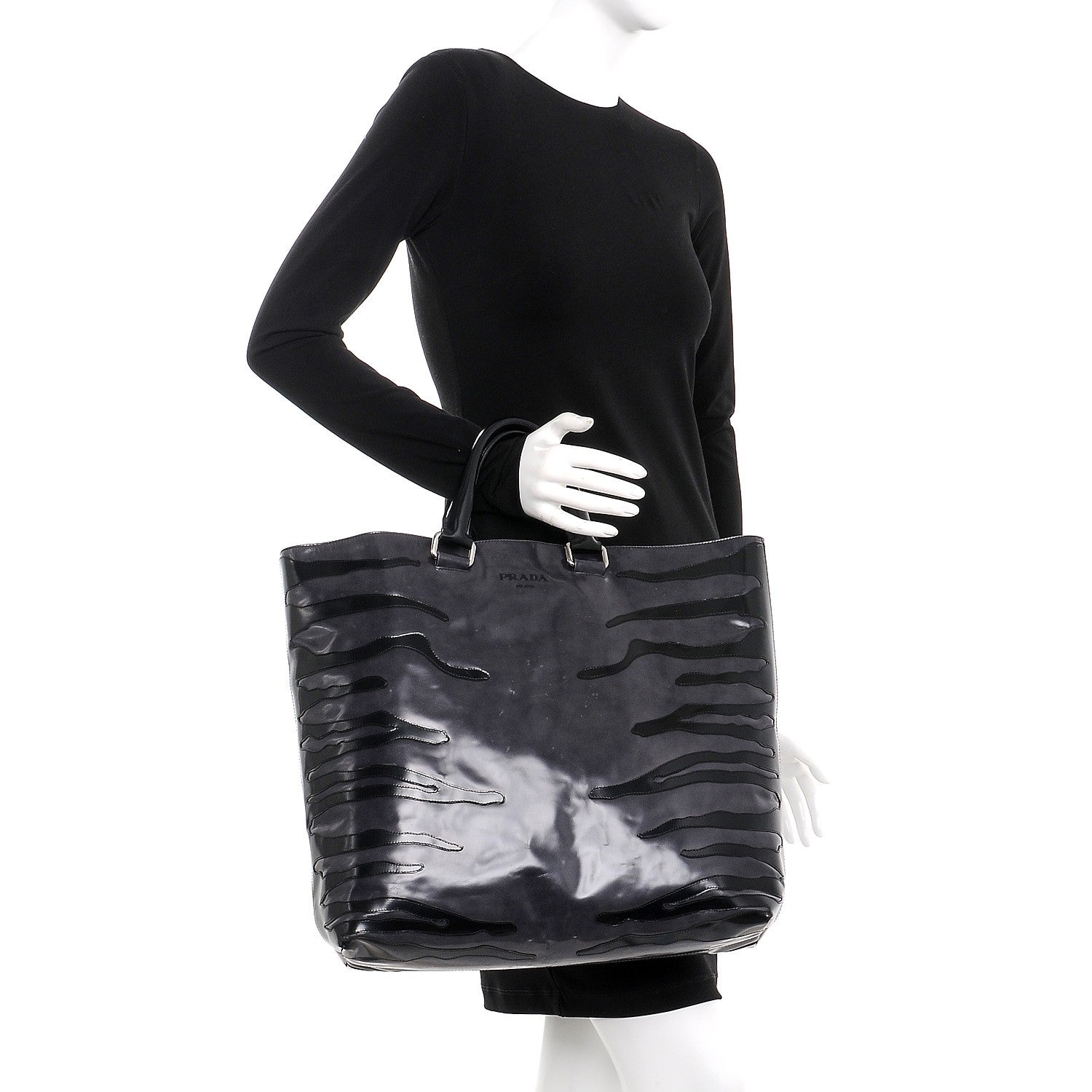 Prada Spazzolato Zebra Striped Tote Bag Black 2 of 9