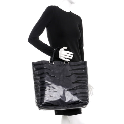 Prada Spazzolato Zebra Striped Tote Bag Black 2 of 9