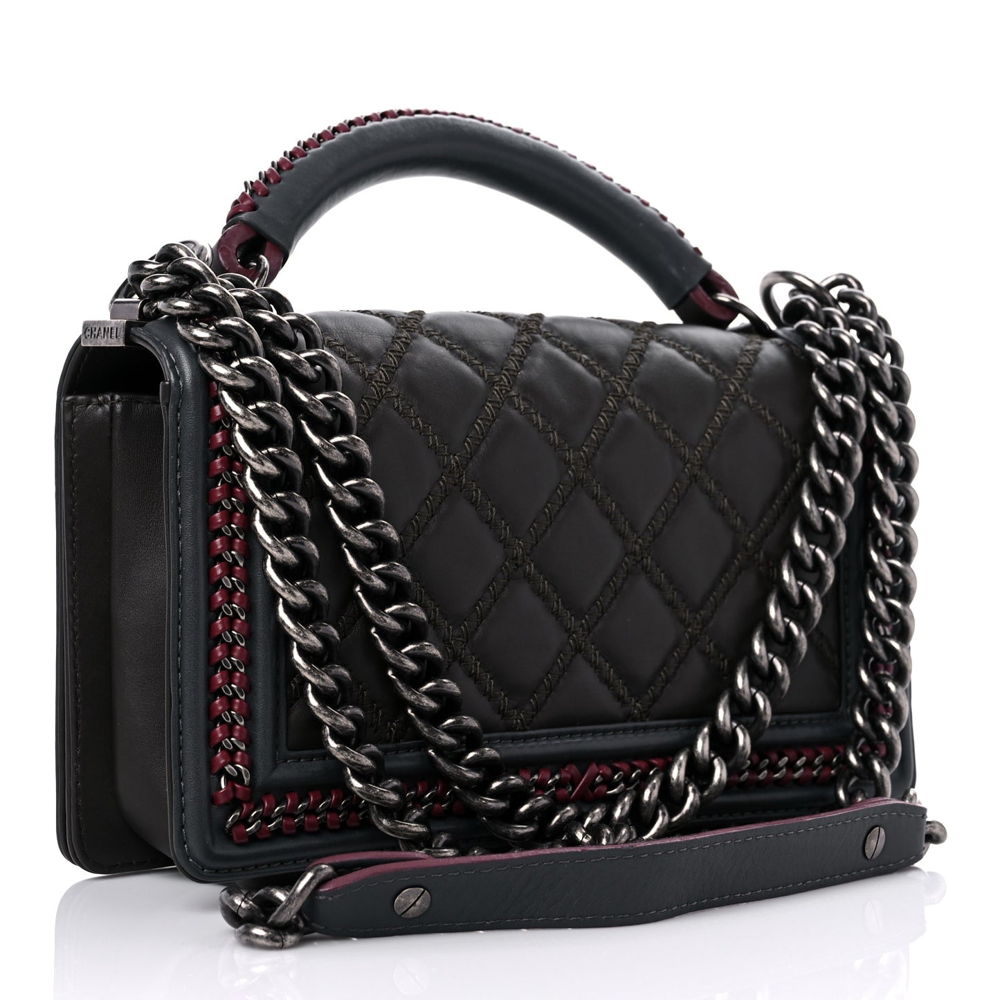 Calfskin Quilted Medium Boy Top Handle Flap Burgundy Black Blue