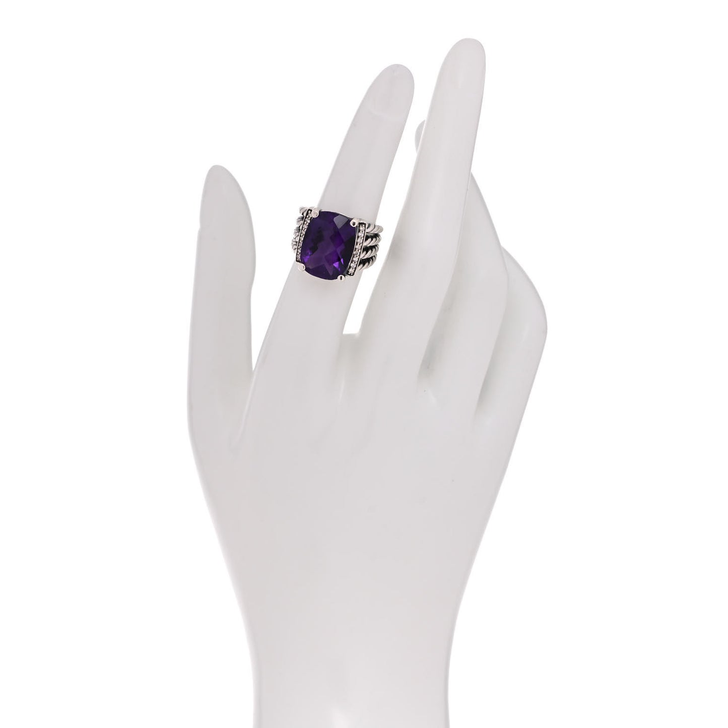 Sterling Silver Diamond Amethyst 16mm Wheaton Ring 52 6