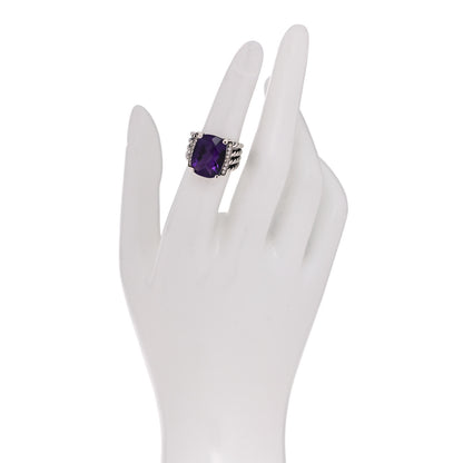 David Yurman Sterling Silver Diamond Amethyst 16mm Wheaton Ring 52 6 2 of 5