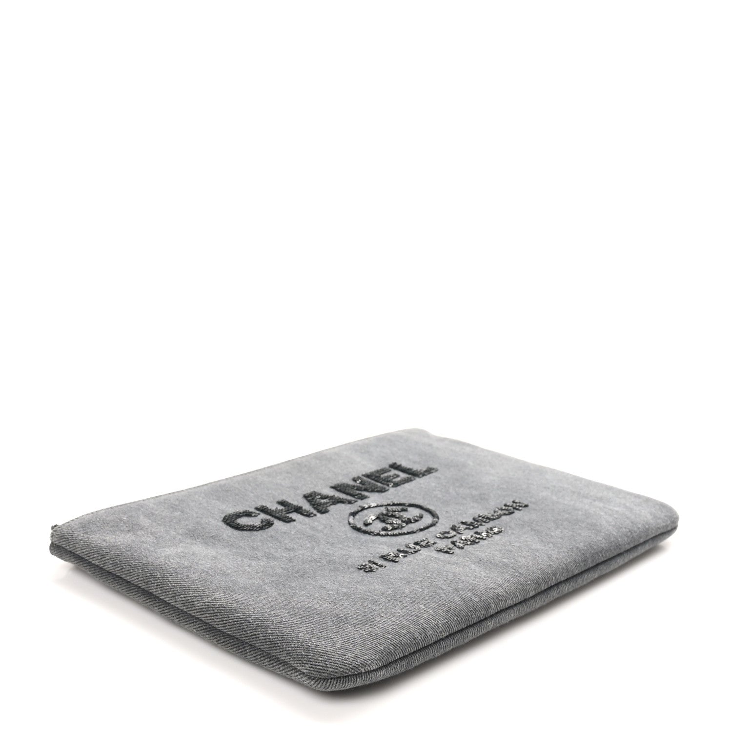 Chanel Canvas Sequins Medium Deauville Cosmetic Pouch Grey 4 of 9