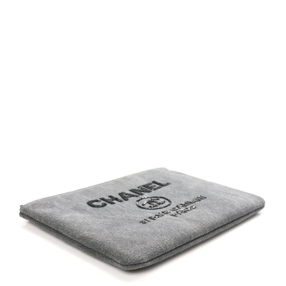 Chanel Canvas Sequins Medium Deauville Cosmetic Pouch Grey 4 of 9