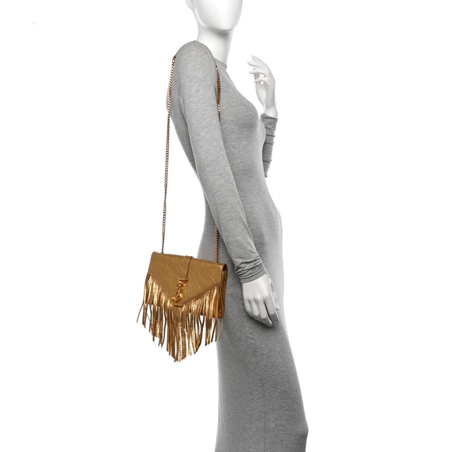 Metallic Calfskin Fringe Small Monogram Satchel Gold