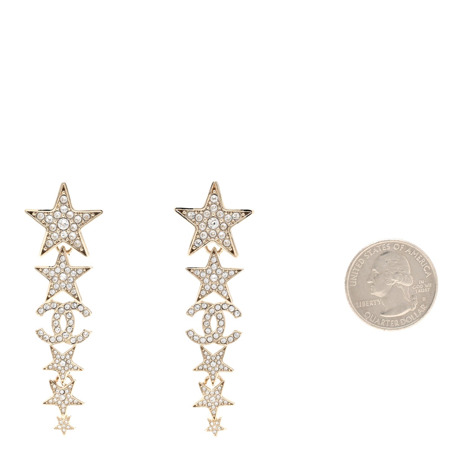 Chanel Crystal CC Star Long Drop Earrings Gold 2 of 4