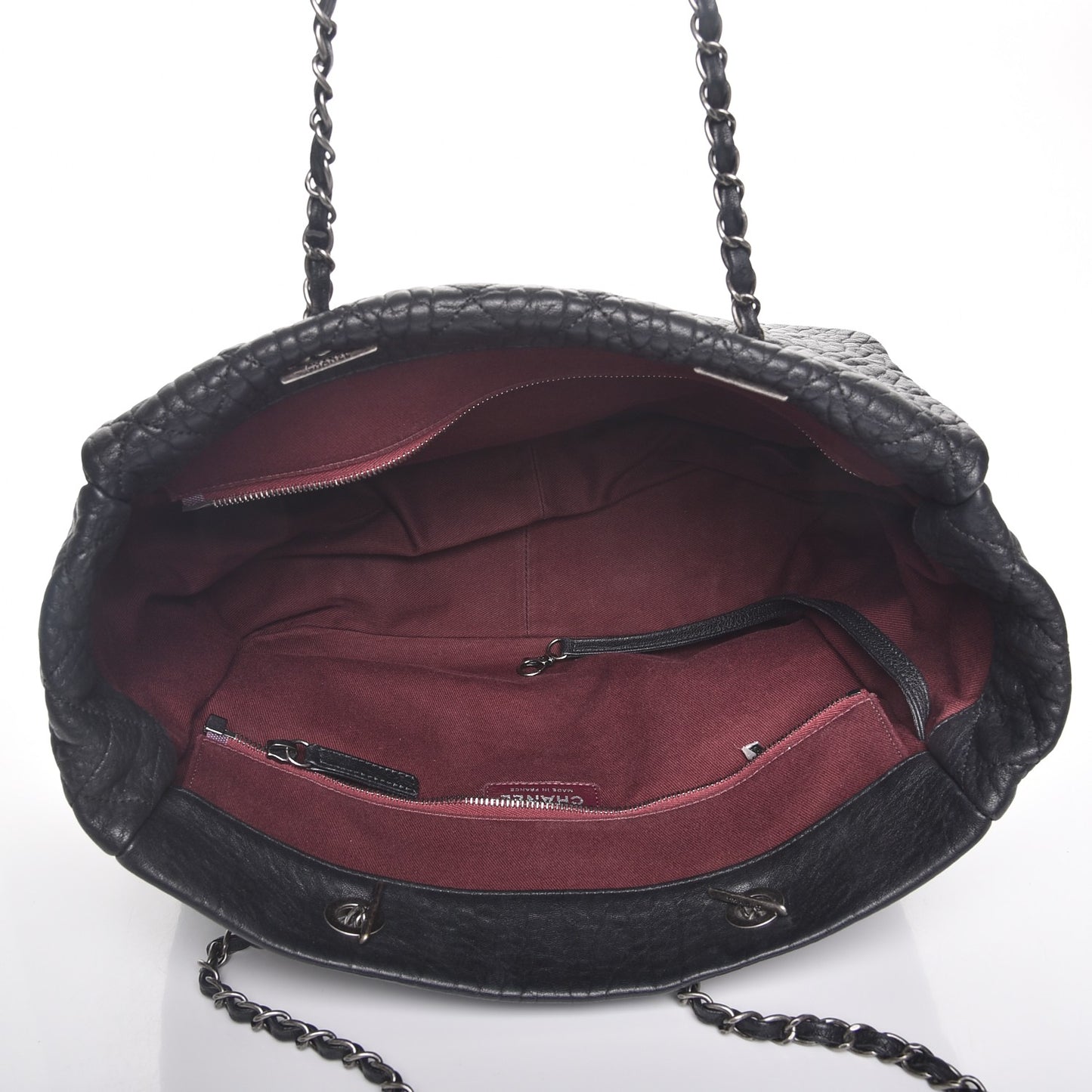 Crumpled Lambskin Quilted Large Tote Black