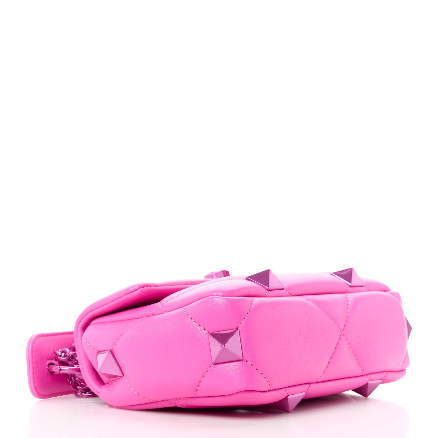 Valentino Garavani Nappa Lacquer Monochrome Small Roman Stud Shoulder Bag Pink PP 4 of 10