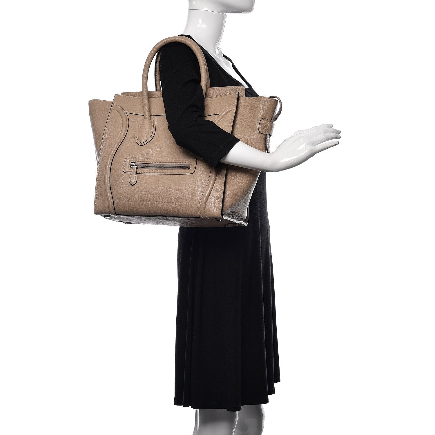 Celine Drummed Calfskin Mini Luggage Dune 2 of 11