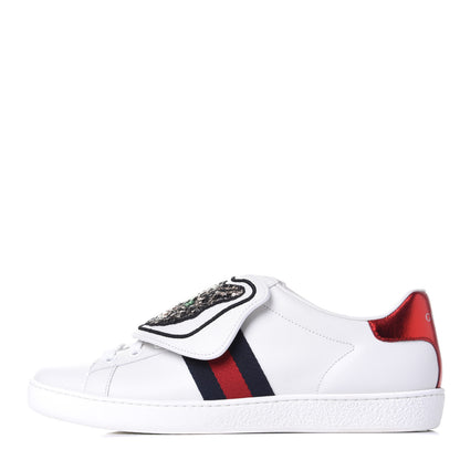 Gucci Calfskin Sequins Web Cat Womens Ace Sneakers 37.5 White 1 of 11