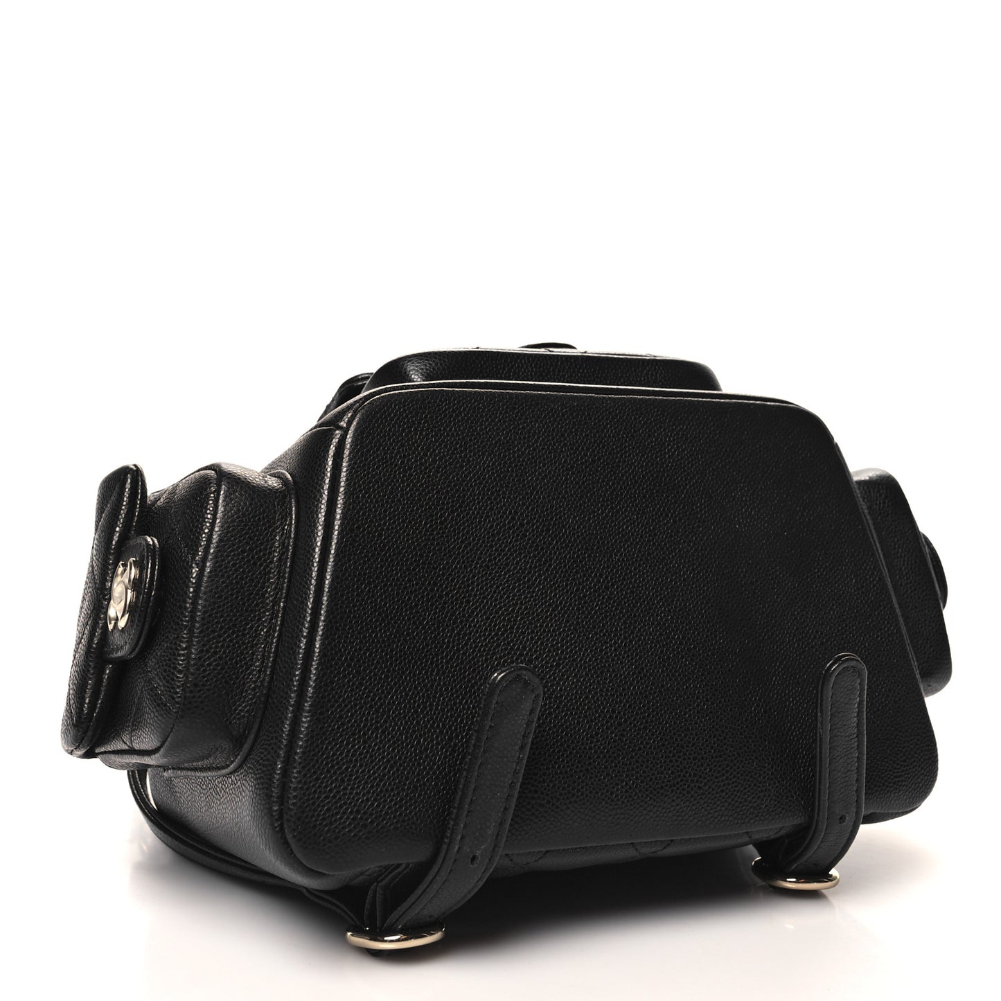 Shiny Caviar Quilted Small Pockets Drawstring Backpack Black