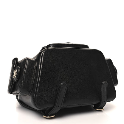 Chanel Shiny Caviar Quilted Small Pockets Drawstring Backpack Black 4 of 10