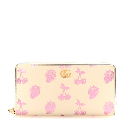 Gucci Textured Dollar Calfskin Berry Print GG Marmont Zip Around Wallet Mystic White Light Pink 1 of 7