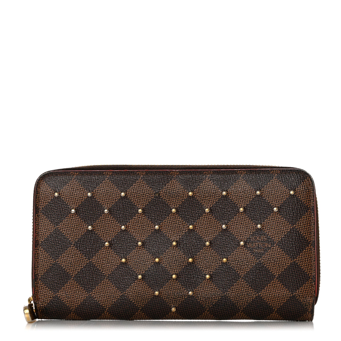 Damier Ebene Studded Zippy Wallet Cherry
