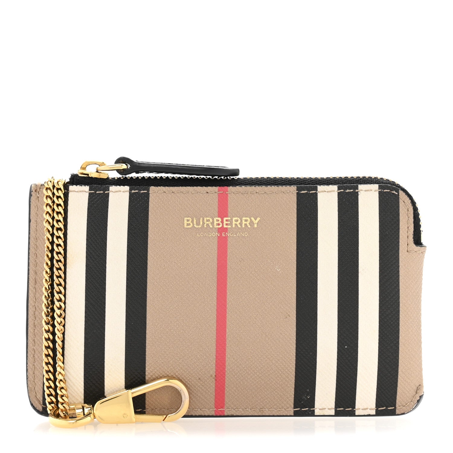 Burberry E-Canvas Calfskin Icon Stripe Zip Coin Case Archive Beige 1 of 11