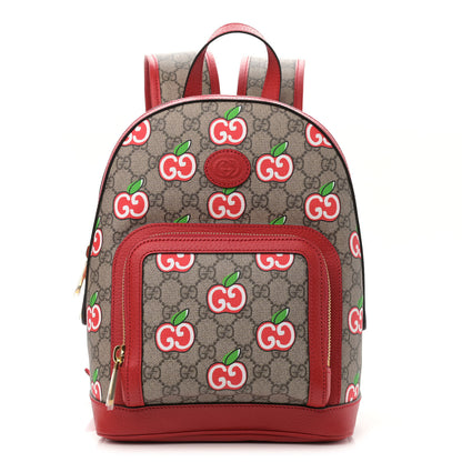 Gucci GG Supreme Monogram Apple Small Retro Interlocking G Day Backpack Beige Multicolor Lobster Red 1 of 10