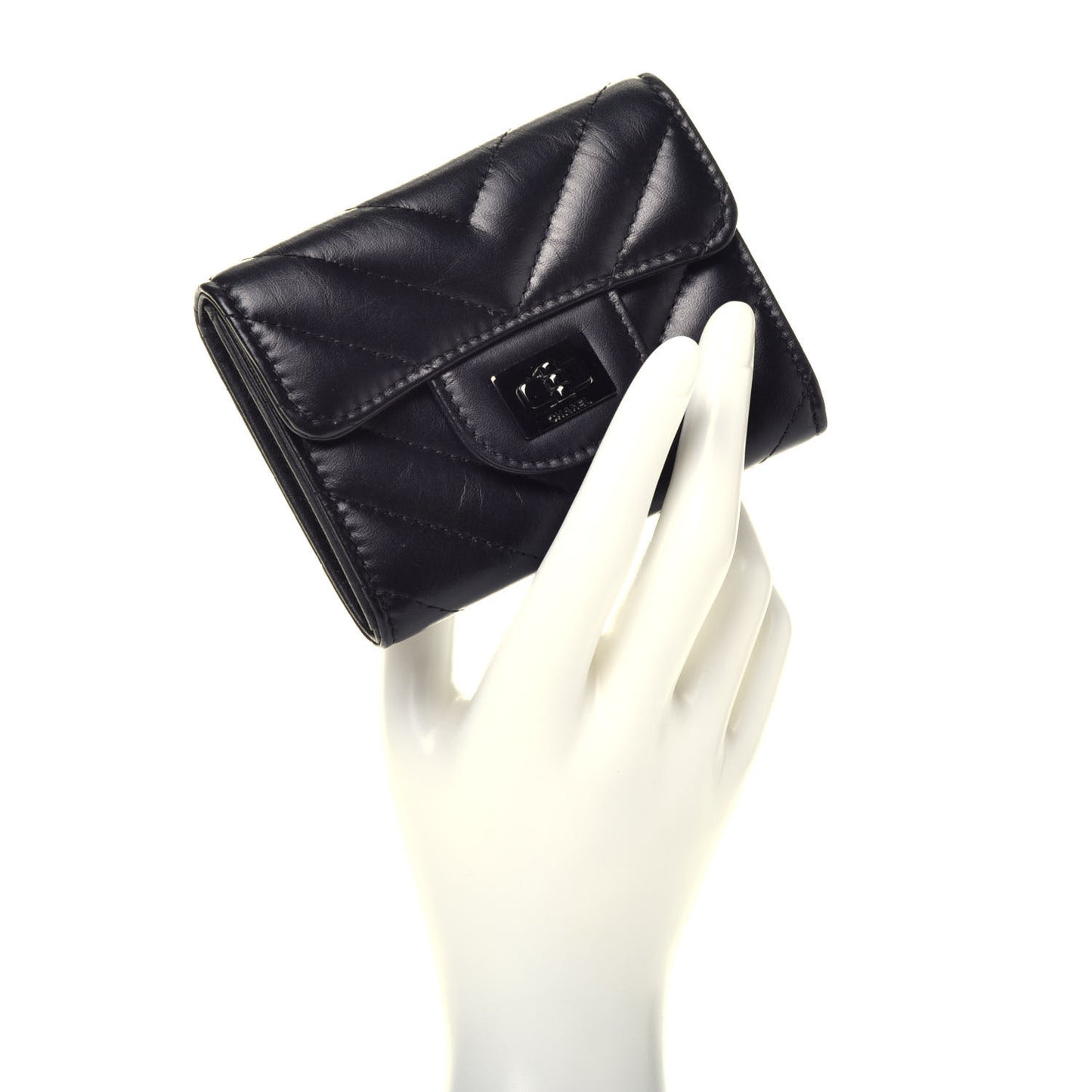 Aged Calfskin Chevron Quilted Reissue Card Holder Wallet So Black