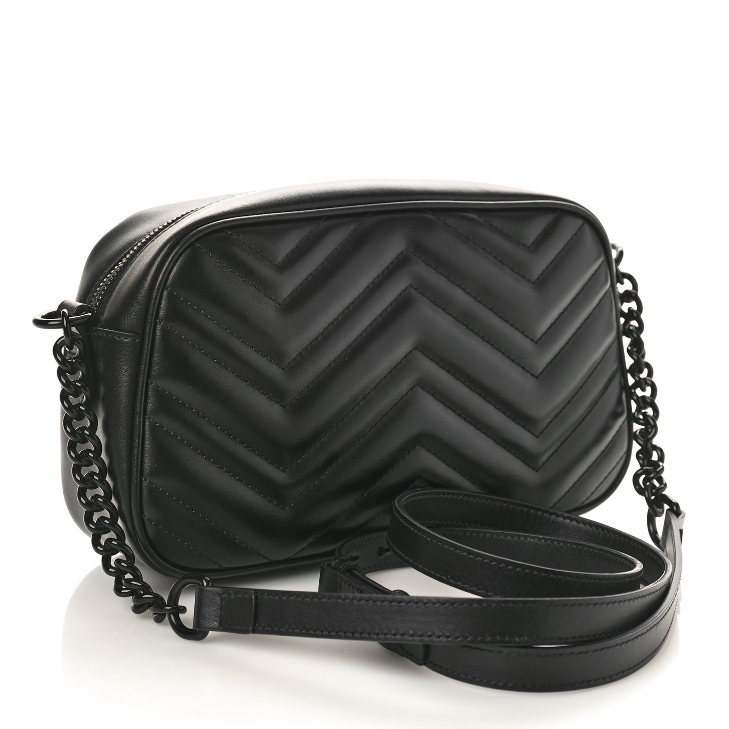 Calfskin Matelasse Monochrome Small GG Marmont Chain Shoulder Bag Black