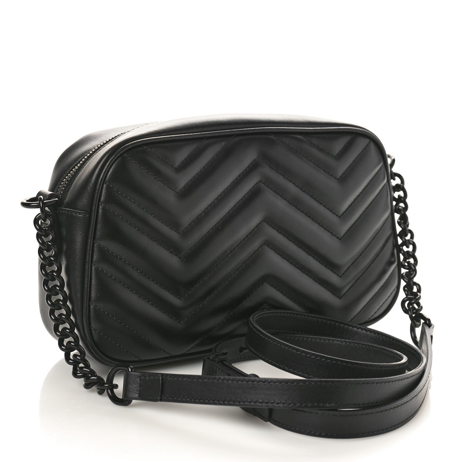 Gucci Calfskin Matelasse Monochrome Small GG Marmont Chain Shoulder Bag Black 3 of 9