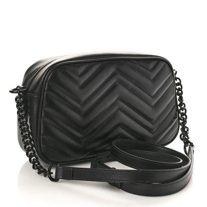 Gucci Calfskin Matelasse Monochrome Small GG Marmont Chain Shoulder Bag Black 3 of 9