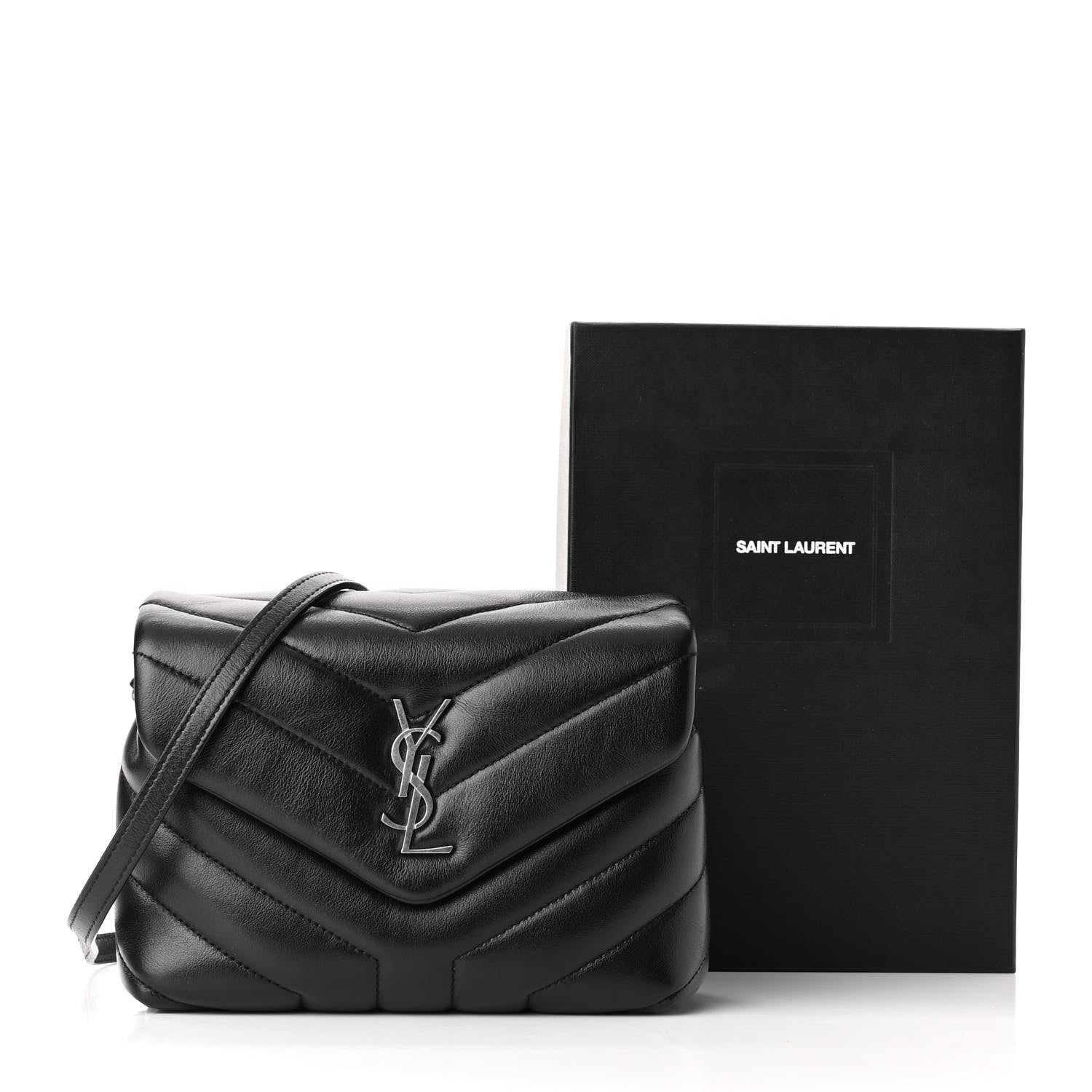 Saint Laurent Calfskin Y Quilted Monogram Toy Loulou Crossbody Bag Black 10 of 10