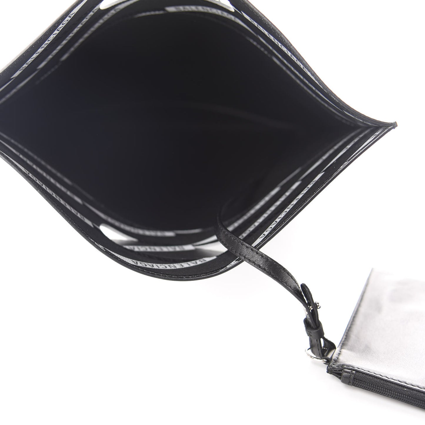 Metallic Calfskin Losange Monogram Plastic Bag Shopper S Silver Black White